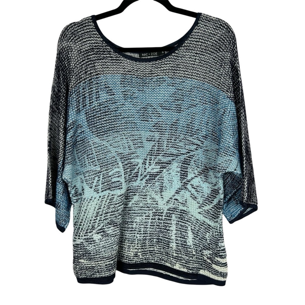 Nic + Zoe Blue Black and White Knit Top Size Medium